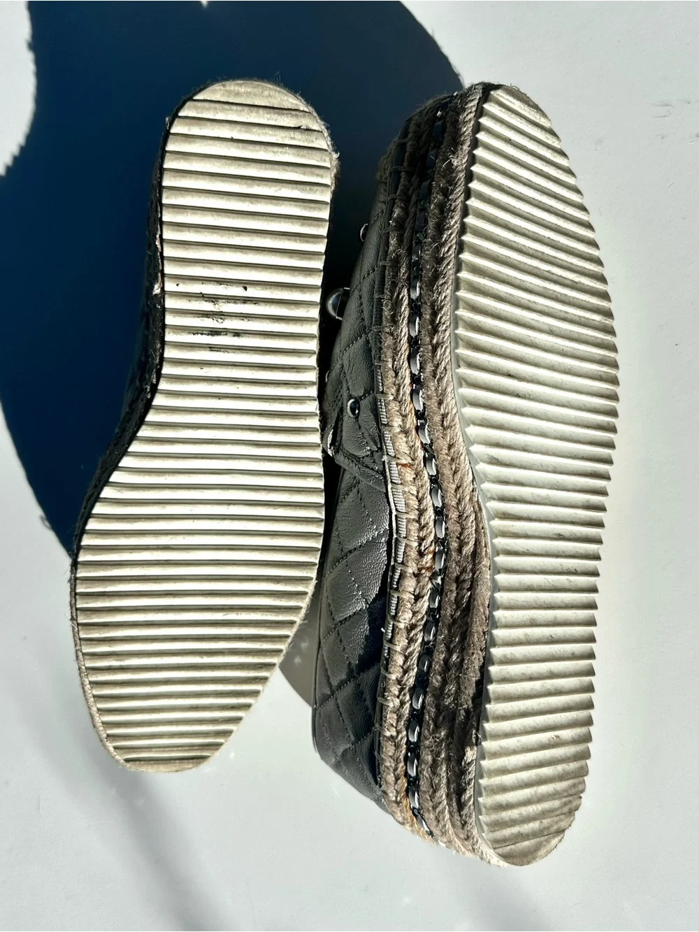 Karl Lagerfeld Desta Quilted Pearl-Accent Silver Espadrille Slip-On, 37, 6.5